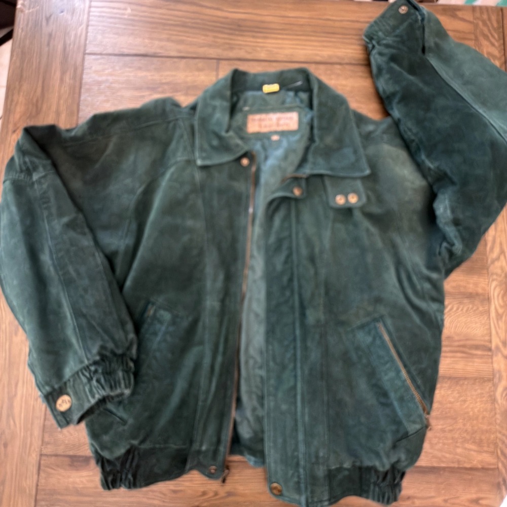 Santa Fe Outback Leather Forest Green Suede Bomber Jacket Mens Medium Vintage